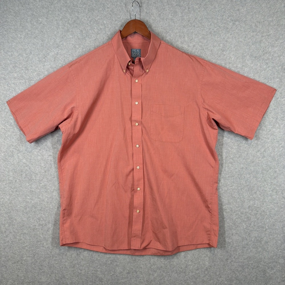 Jos. A. Bank Shirt Mens XL Red Button Down Stays Cool Short Sleeve Pocket Cotton